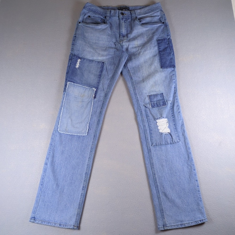Empyre Sledgehammer Jeans Mens 32x32 Blue Patchwork Distressed Straight Fit